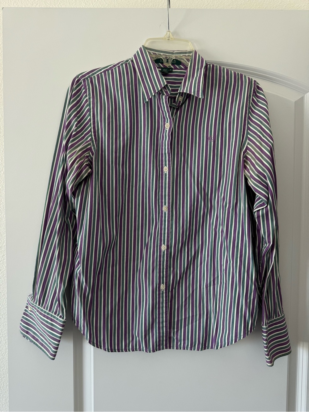 Lauren Ralph Lauren Purple & Green Striped Long Sleeve Button Down Shirt Size M